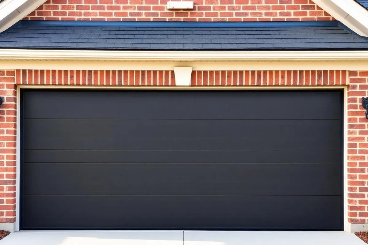 New modern flush dark steel insulated sectional garage door in Fort Mill SC after installation