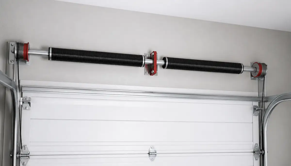 Old extension spring system on a compact Kannapolis, NC garage door, due for torsion conversion
