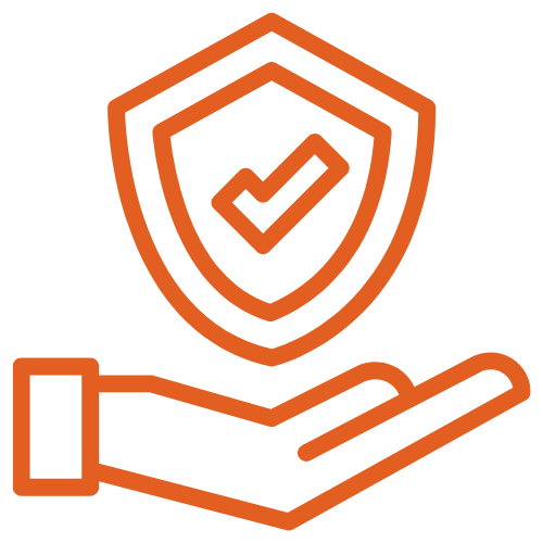 Hand holding a shield with a checkmark, symbolizing licensed and insured garage door services by Momentum Overhead Doors in Charlotte, NC.