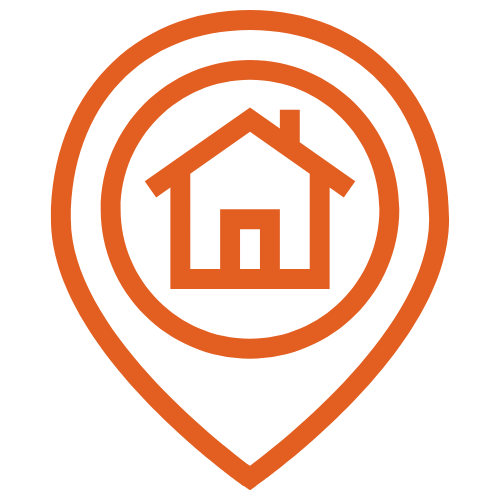 Icon of a house within a location pin, symbolizing local garage door services by Momentum Overhead Doors in Charlotte, NC.