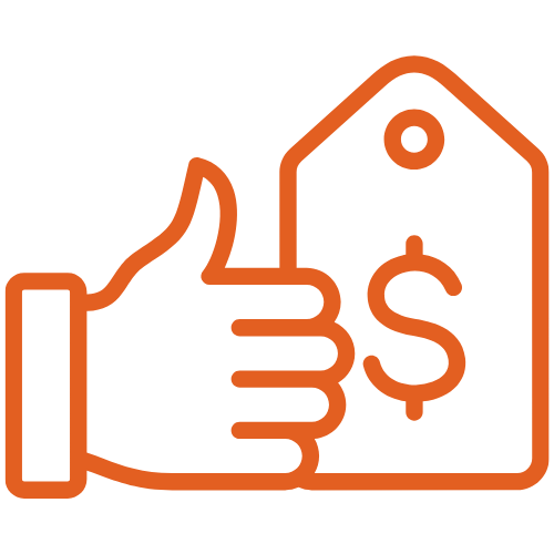 Thumbs up gesture holding a price tag, symbolizing upfront pricing for garage door services by Momentum Overhead Doors in Charlotte, NC.